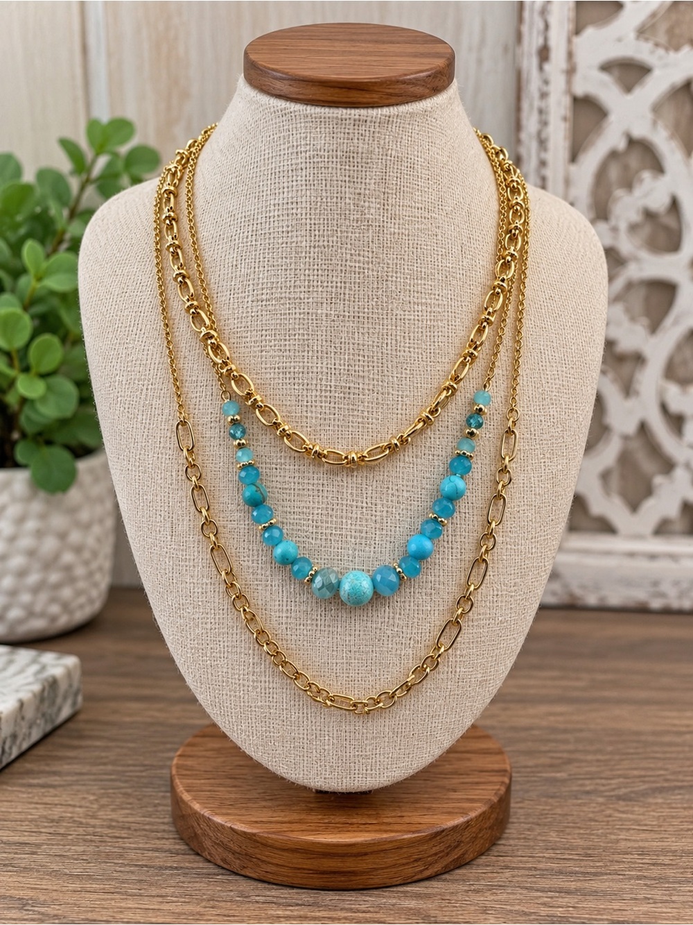 Pomina Semi-Precious Blue Stone 3-Piece Necklace Set (BR/777/2)